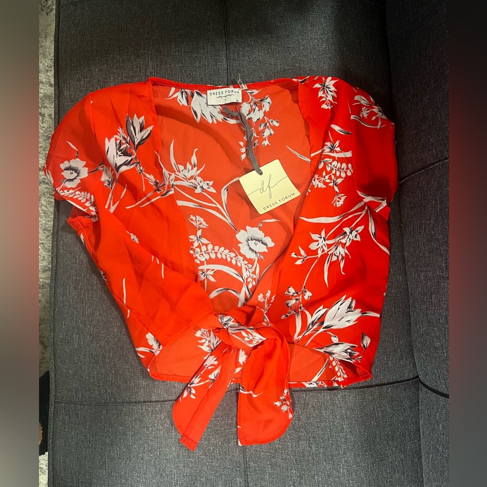 Bright orange floral tropical top/ skirt set